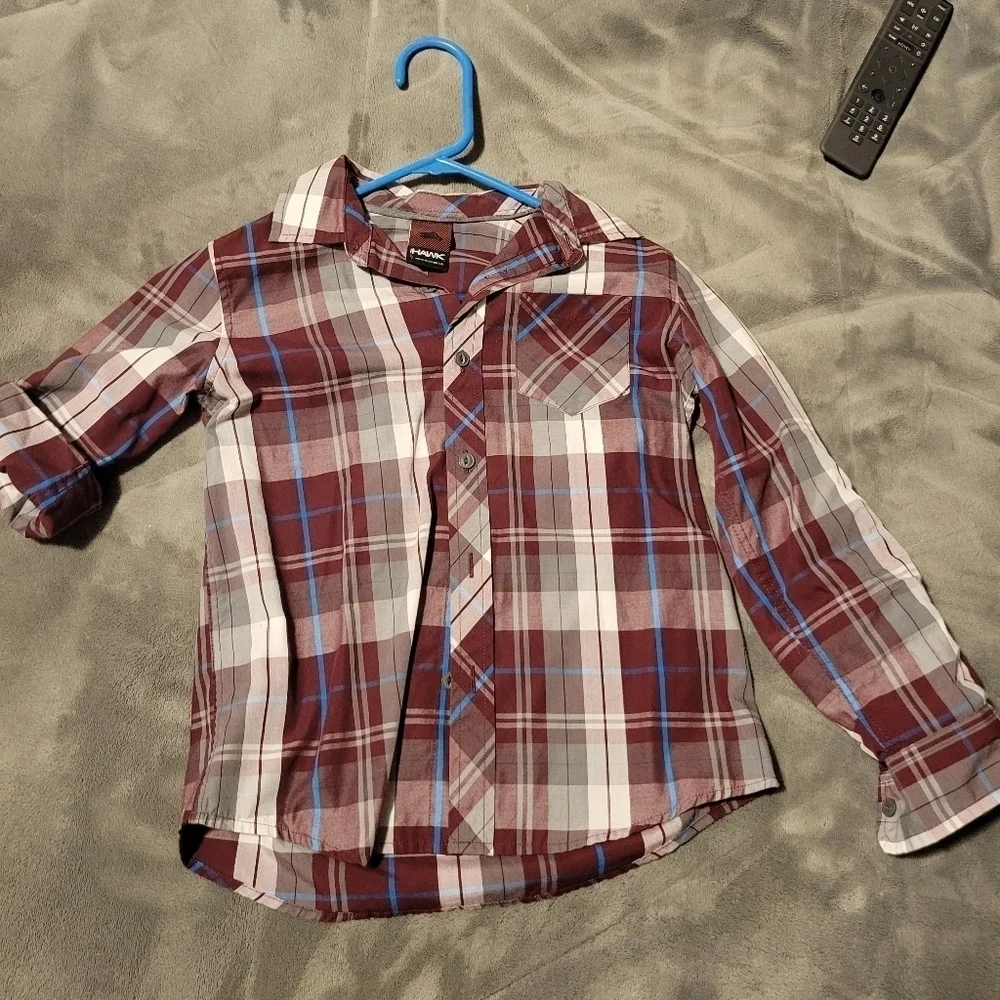 Red and White‎ Plaid Boys Casual Button Down size Small